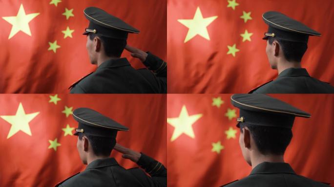 4K军官向飘扬的红旗敬礼视频素材