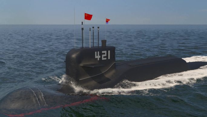 中国094型核潜艇长征18号艇在水面航行