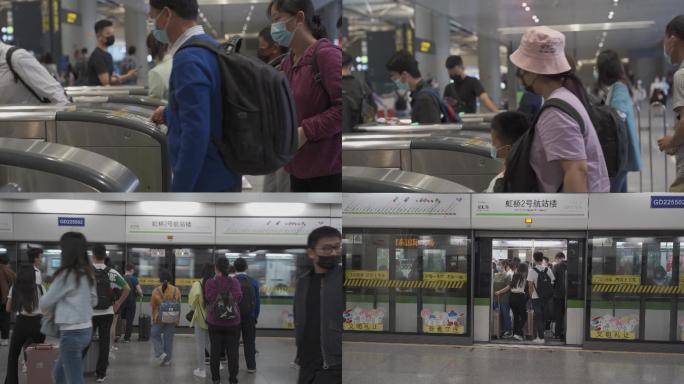 4k乘客戴口罩乘坐地铁实拍