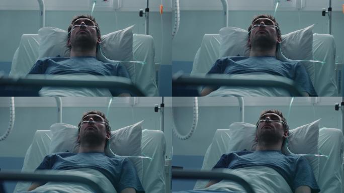 在医院生病的男病人睡在床上