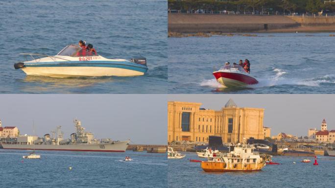 海滨城市汽艇摩托艇4K升格