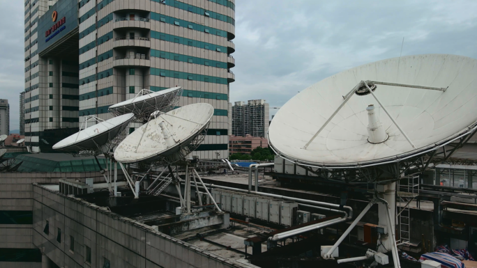 4K湖南电视台卫星天线航拍空镜