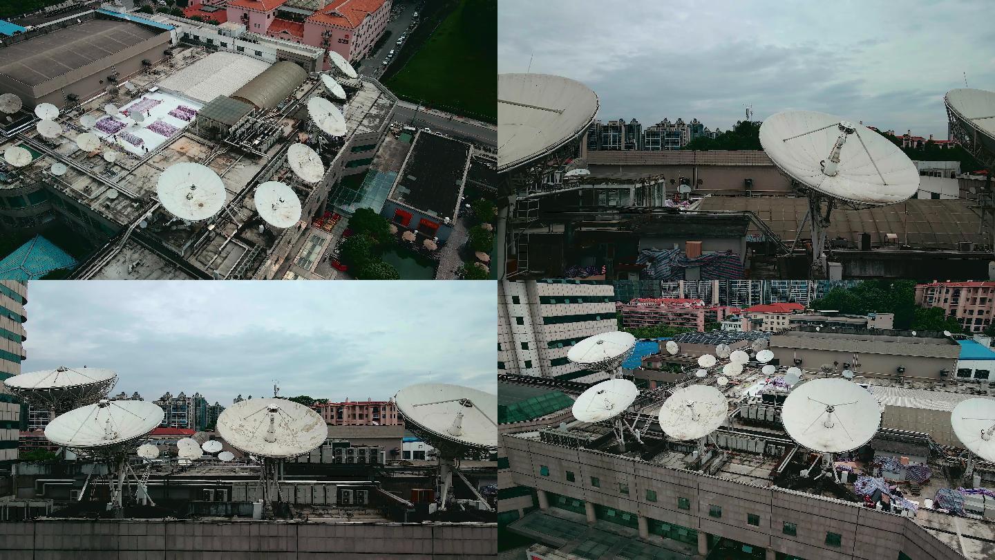 4K湖南电视台卫星天线航拍空镜