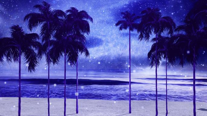 海边沙滩槟榔树椰树夜景LED大屏幕素材