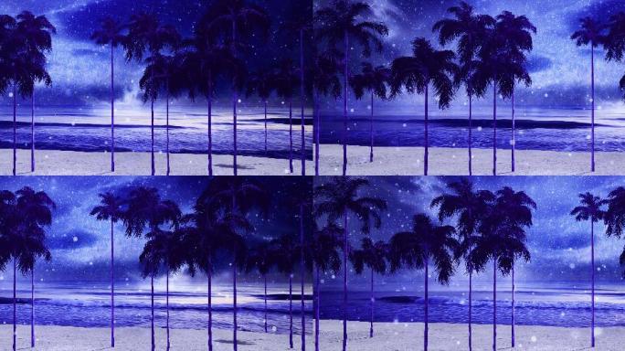 海边沙滩槟榔树椰树夜景LED大屏幕素材