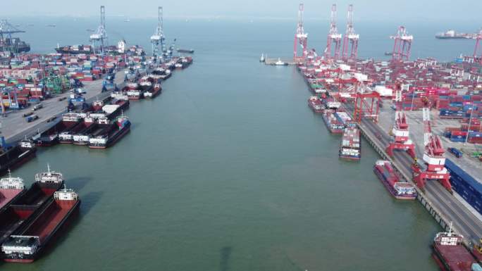 航拍4k广州南沙国际货运码头全貌
