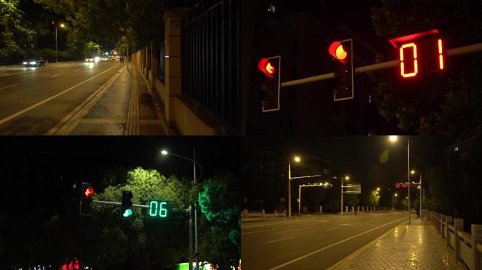 夜晚的街道红绿灯