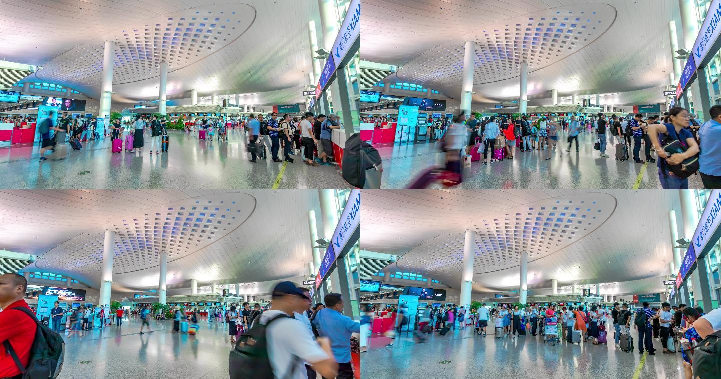 机场候机楼出发大厅人流延时摄影