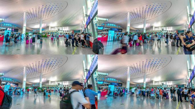 机场候机楼出发大厅人流延时摄影
