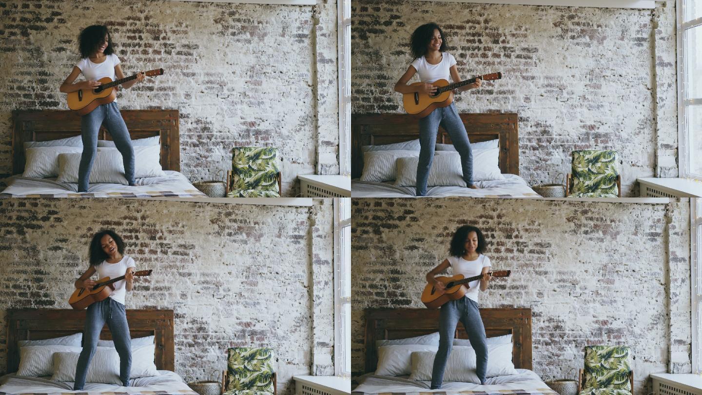 床上弹吉他的人