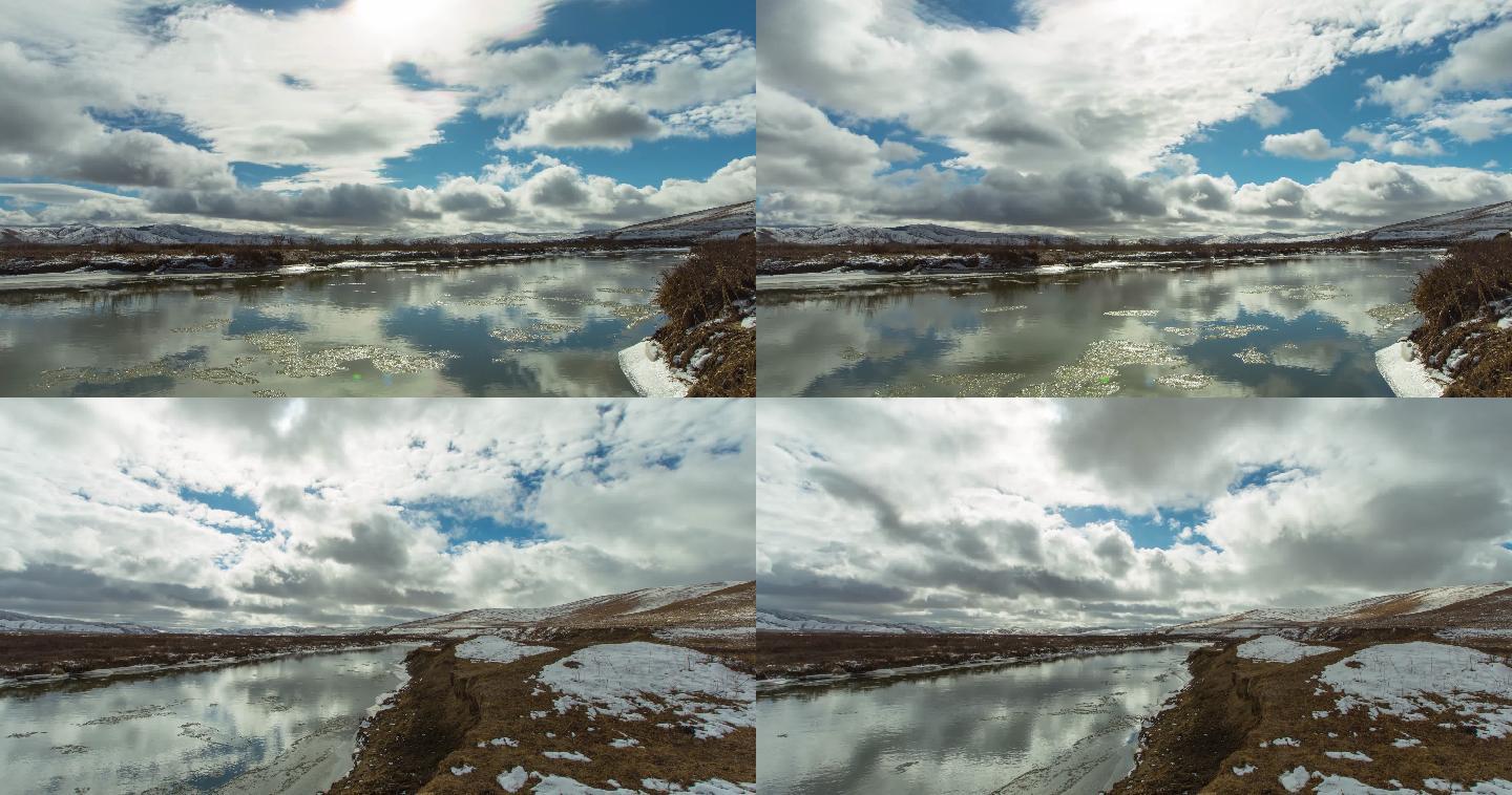【4k】高原河流雪景延时摄影