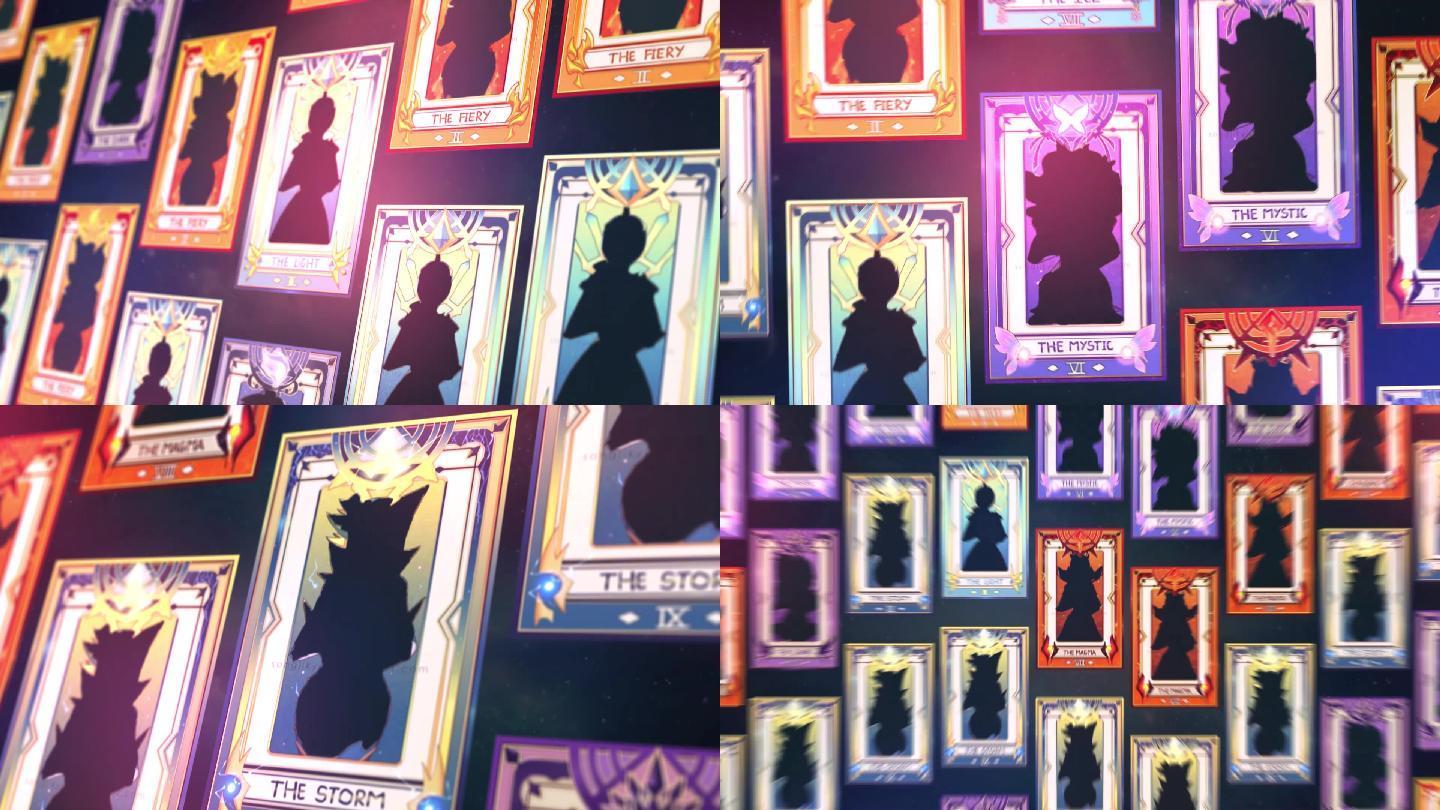 8组不同镜头的卡牌墙展示模板