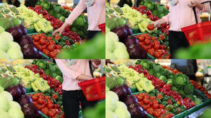 买菜的年轻女子新鲜蔬菜买菜果蔬超市