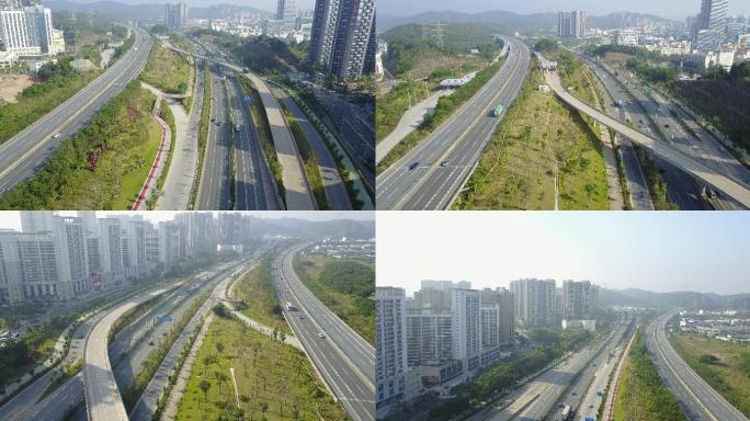 航拍深圳龙岗道路交通盐龙大道