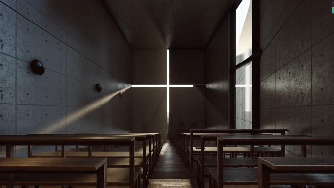 4k光之教堂抽象建筑空间光影艺术
