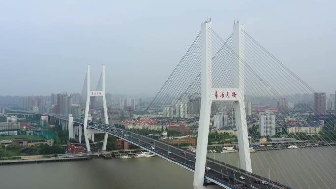 上海南浦大桥转盘黄浦江航拍