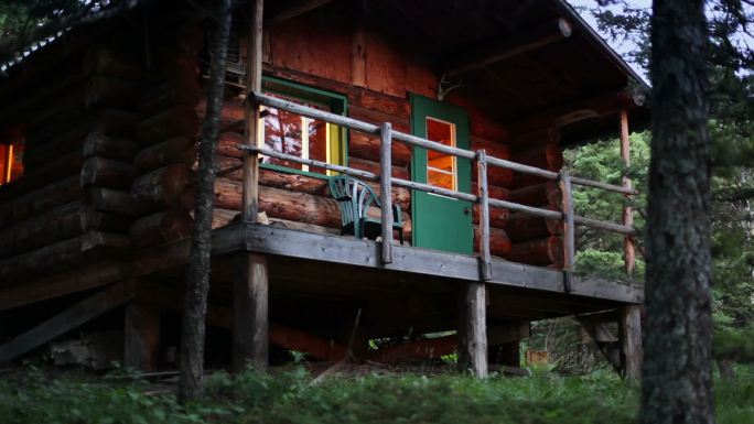 小木屋坐落在树林里