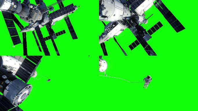 空间站和宇航员，绿屏
