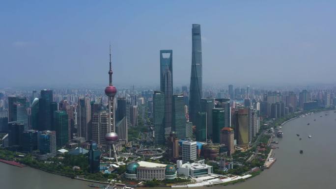 上海陆家嘴CBD双子座高楼大厦城市航拍