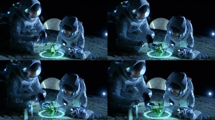 宇航员在分析外星行星上发现的植物