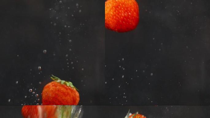 草莓入水慢镜头食材16:9视频