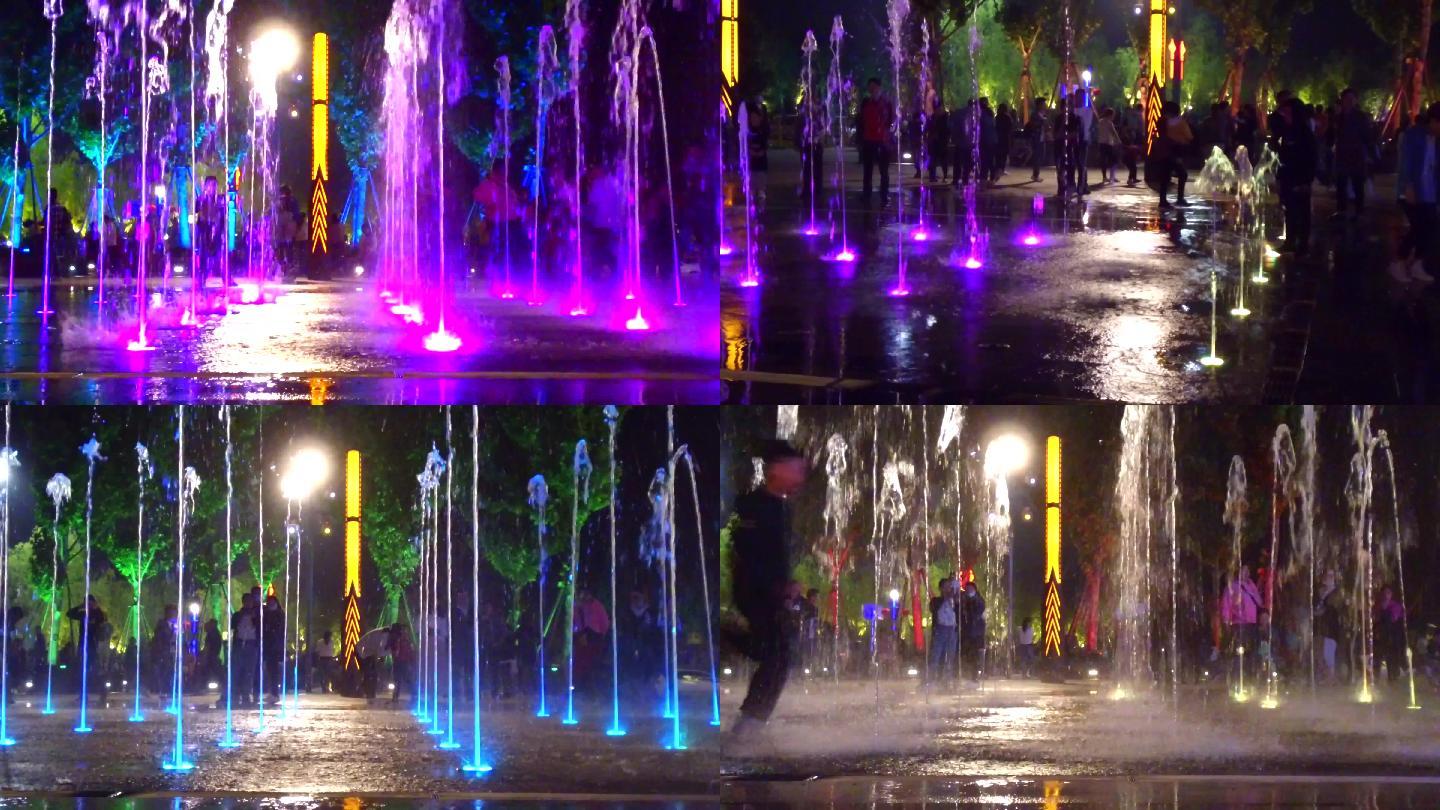 南京电影小镇音乐喷泉广场夜景