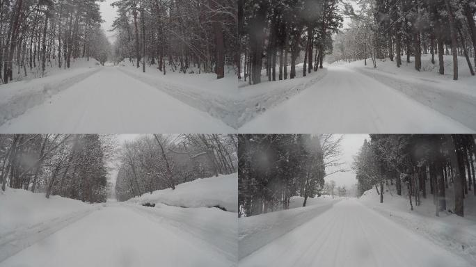 冬季雪路冬天4K大雪覆盖