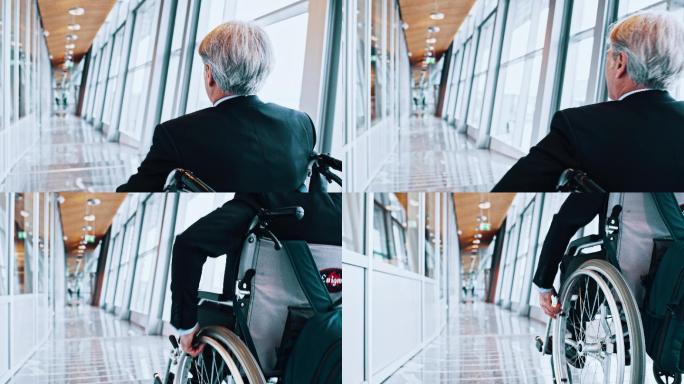 坐轮椅的老人残疾行动不便老年人老头大爷