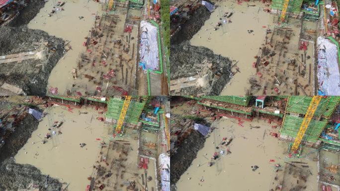 暴雨过后建筑工地积水无法开工4K航拍