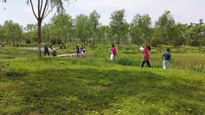公园游客旅游北京人文亲子孩子玩耍百年华诞