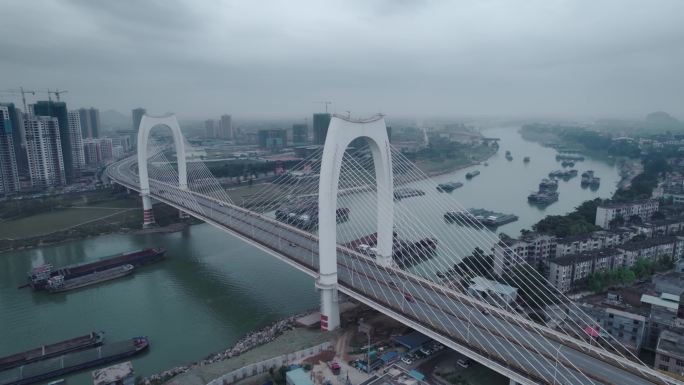 4K广西贵港青云大桥郁江航拍