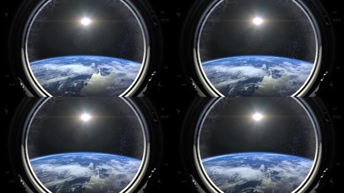 从宇宙飞船的大舷窗看地球的景象