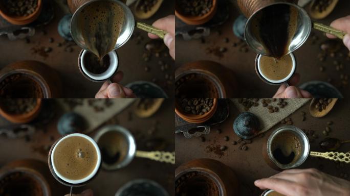 倒一杯土耳其咖啡手冲咖啡制作慢动作升格
