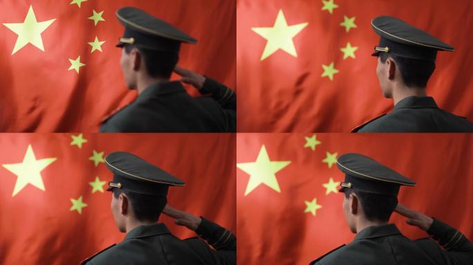 4K军人向庄严神圣的红旗国旗敬礼视频素材