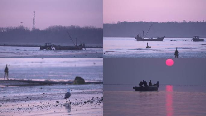 清晨海边渔民