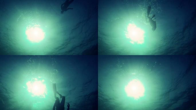 自由潜水员下潜大海水底探索发现奥秘神秘