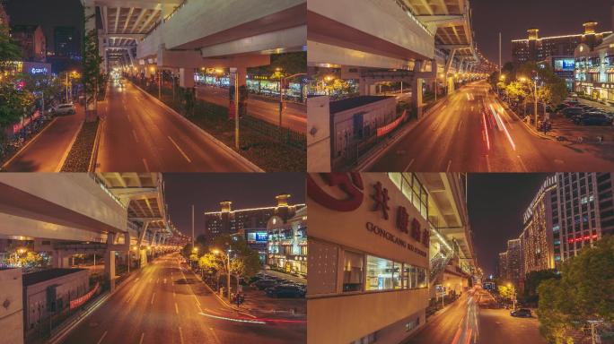 上海地铁站高架桥马路车流交通夜景延时空境