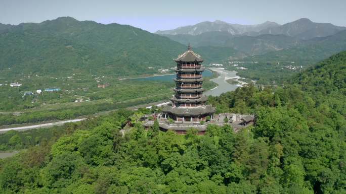 初夏季节航拍都江堰景区