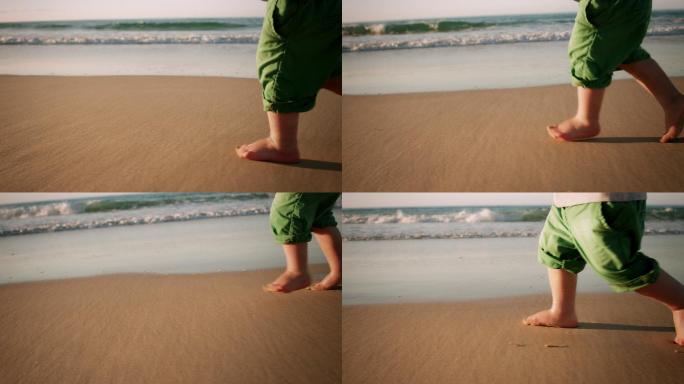 在沙滩上奔跑的小脚丫