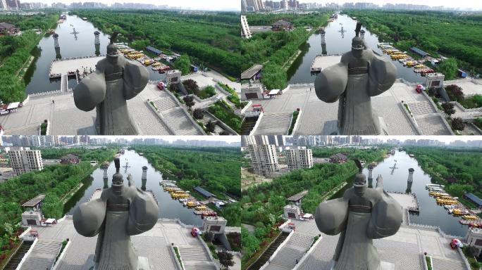 4K汉城湖_汉武帝雕像航拍实拍视频素材