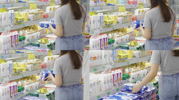 女生逛超市买酸奶升格镜头