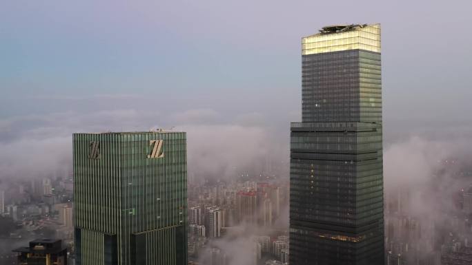 早晨高楼大厦日出穿云