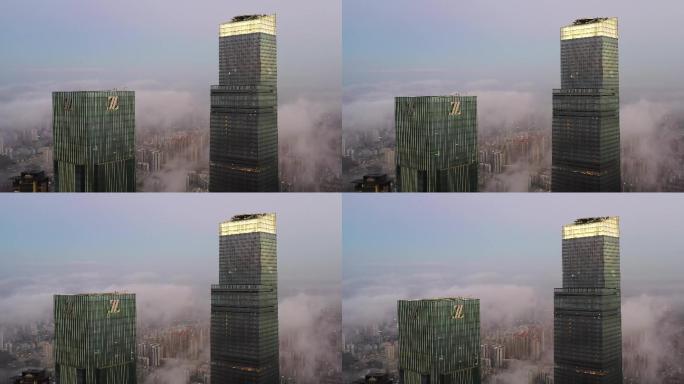 早晨高楼大厦日出穿云