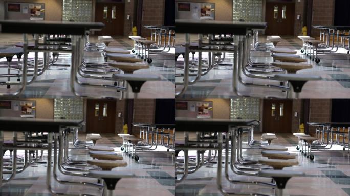 学校食堂空椅子的慢镜头