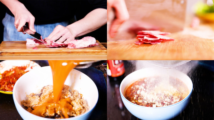 原创美食视频素材家庭版水煮肉片制作全过程