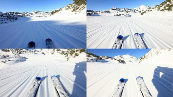 滑雪板下坡室外滑雪第一视角惊险刺激