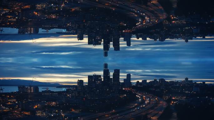 城市景观天际线抽象镜像效果