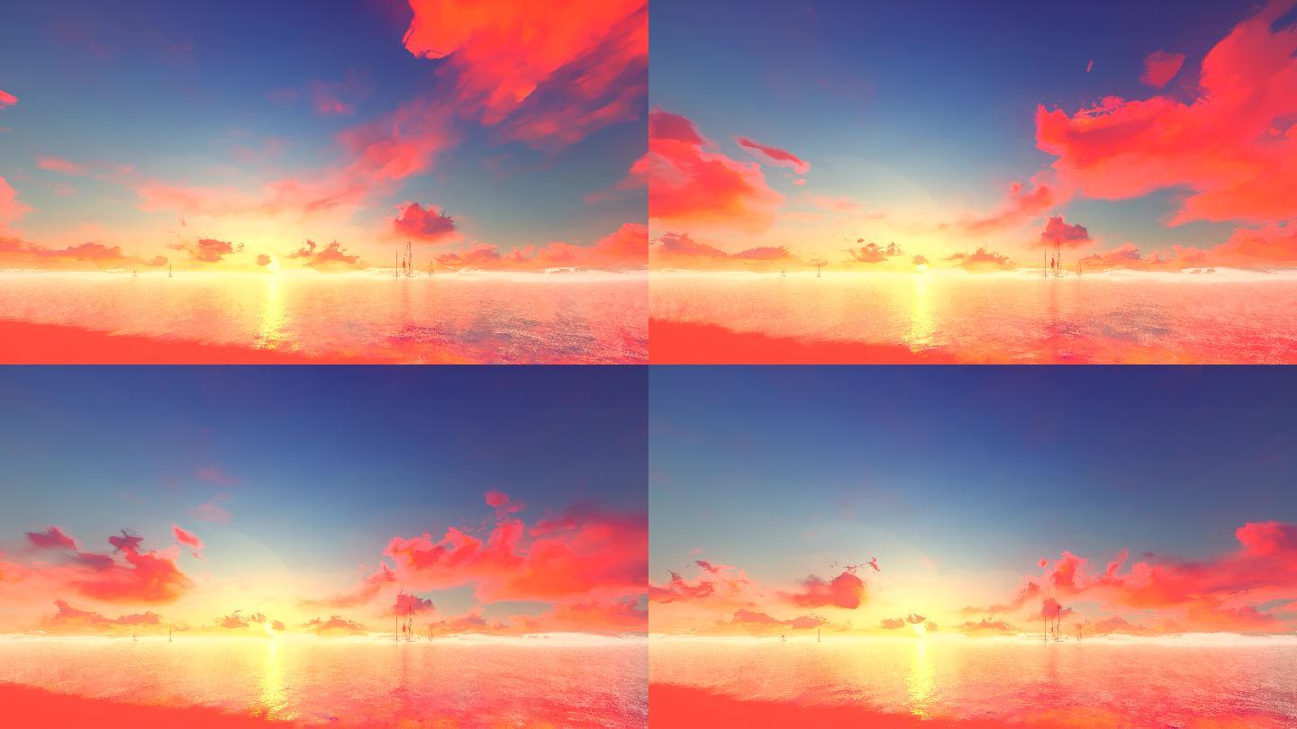 梵高和夕阳油画感印象