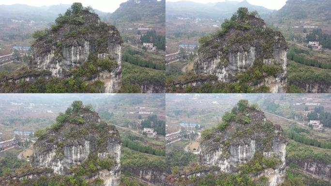 航拍贵州大山里的风景山石