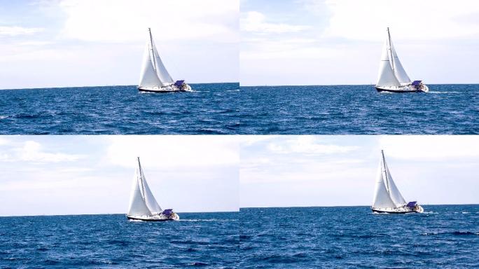 帆船在海上航行蔚蓝大海海平面海洋海水海景